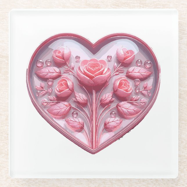 Heart Of Roses Glass Coaster (Front)