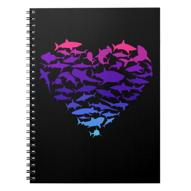 Heart of Sharks Shark Lover Colourful Sea Life Notebook (Front)