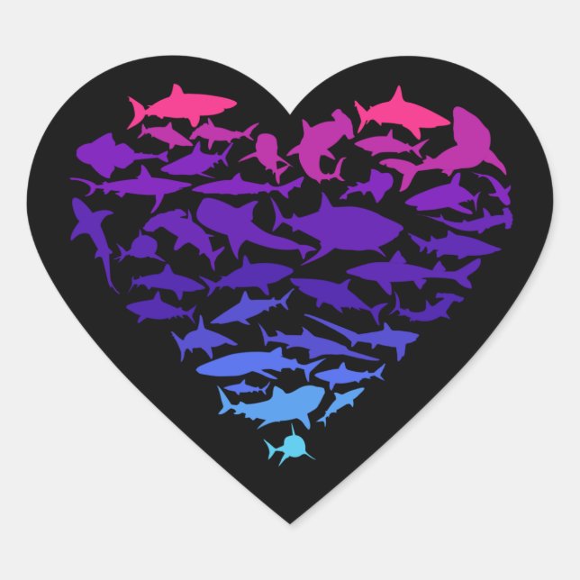 Heart of Sharks Shark Lover Colourful Sea Life Sticker (Front)