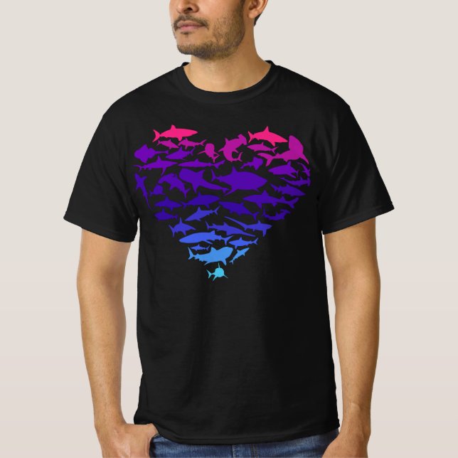 Heart of Sharks Shark Lover Colourful Sea Life T-S T-Shirt (Front)