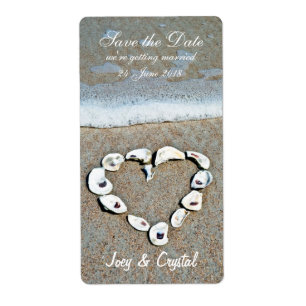 Heart of Shells on the Beach Save the Date Label