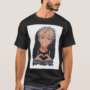 Heart of Silver Anime Boy - Aesthetic Heart Hands T-Shirt