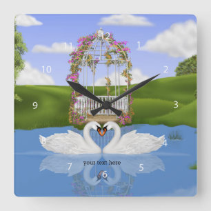 Heart of swans square wall clock