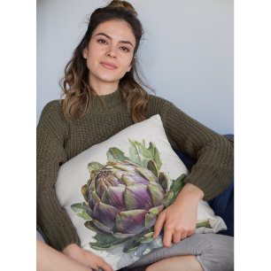Heart of the Garden: Artichoke in Watercolor Cushion