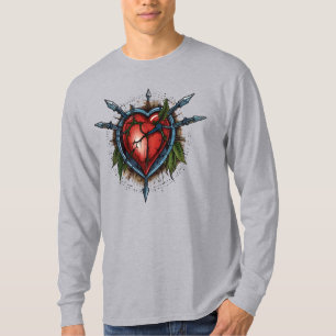 Heart of Thorns and Arrows-Old School Tattoo-Style T-Shirt