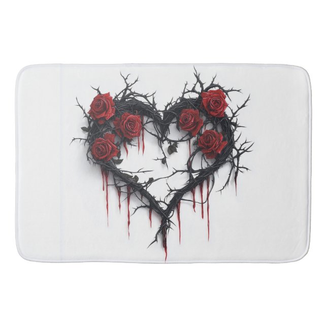Heart of Thorns with Bleeding Roses Bath Mat (Front)