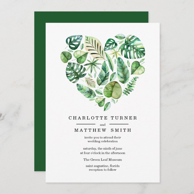 Heart of Tropical Foliage Wedding Invitation (Front/Back)