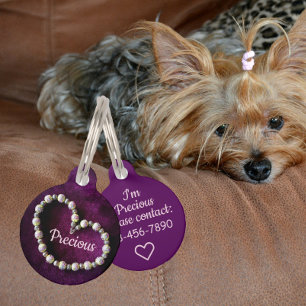 Heart of Vintage Strands of Beads Purple Maroon Pet Tag