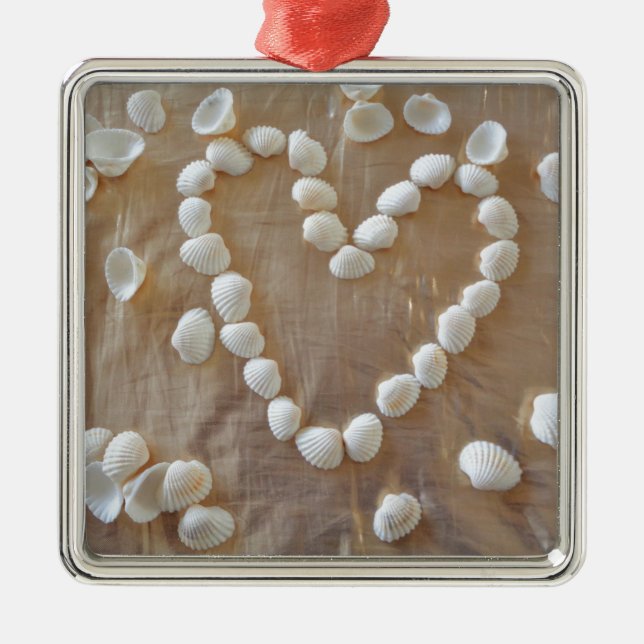 Heart of White Sea Shells, Summer Beach Ocean Love Metal Ornament (Front)