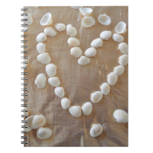 Heart of White Sea Shells, Summer Beach Ocean Love Notebook