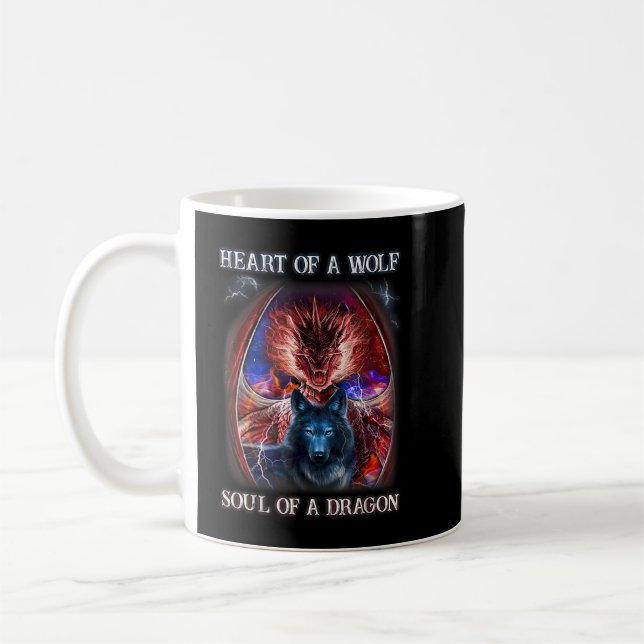 Heart Of Wolf Soul Of A Dragon - Cool dragon - wol Coffee Mug (Left)