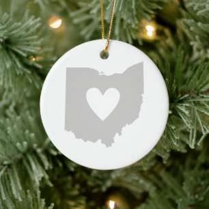 Heart Ohio state silhouette Ceramic Tree Decoration