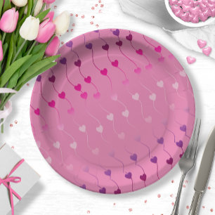 Heart on a String Pattern Gradient Pink ID628 Paper Plate