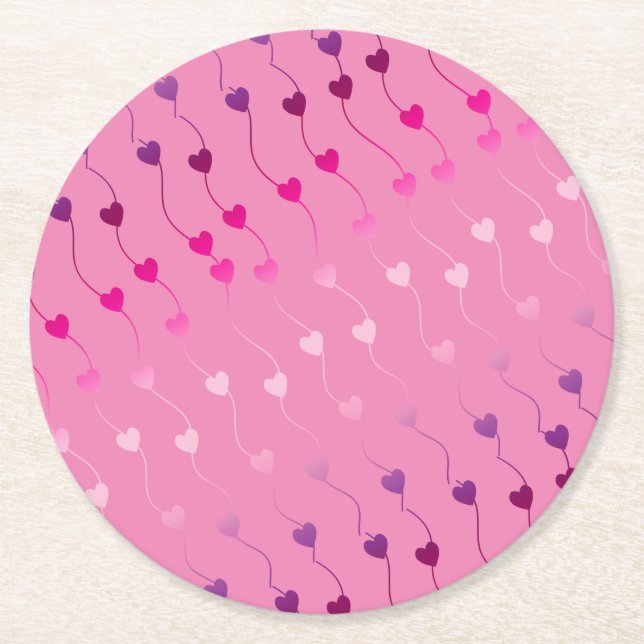 Heart on a String Pattern Gradient Pink ID628 Round Paper Coaster (Front)