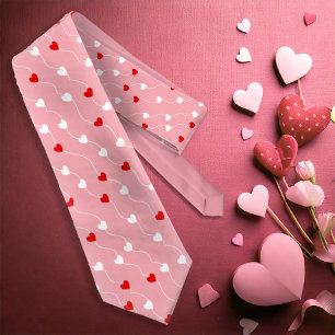 Heart on a String Pattern Red/White ID628 Tie