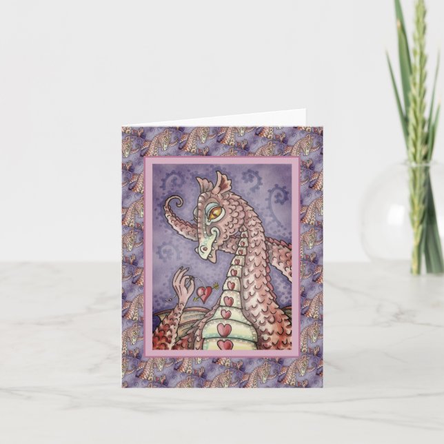 HEART ON A STRING PINK DRAGON VALENTINE, FANTASY CARD (Front)