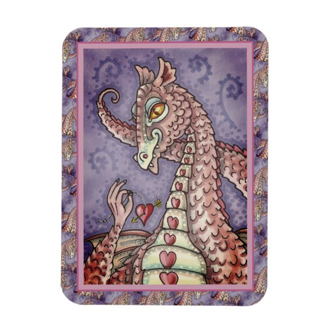 HEART ON A STRING PINK DRAGON VALENTINE, FANTASY MAGNET (Vertical)