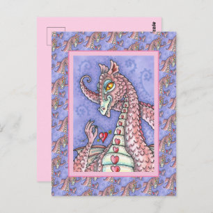 HEART ON A STRING PINK DRAGON VALENTINE, FANTASY POSTCARD