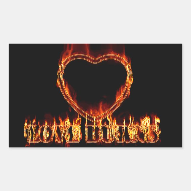 Heart on fire rectangular sticker (Front)