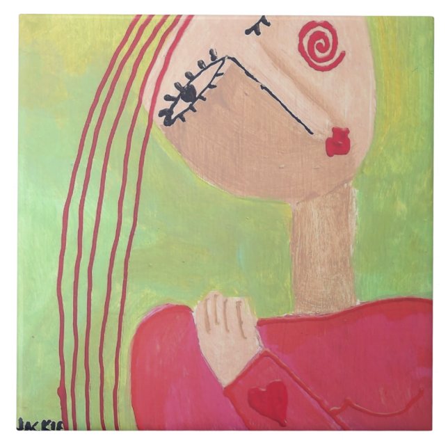 Heart on Her Sleeve Abstract Art Ceramic Tile (Front)