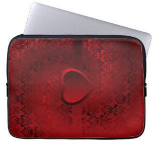 Heart on red damask laptop sleeve