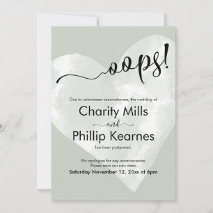 Heart on Sage Green Oops! Postponed Wedding Card