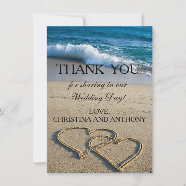 Heart on the Shore Beach Wedding Thank You Note (Front)