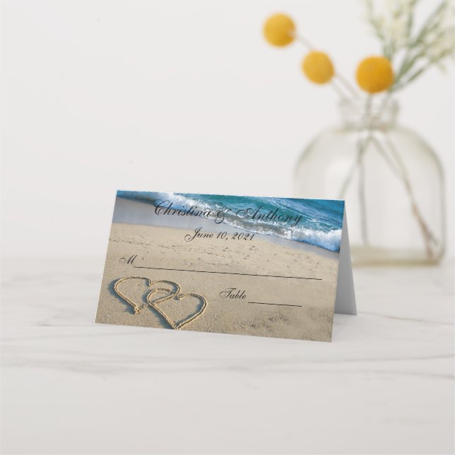 Heart On The Shore Wedding Reception Place Card (Front)