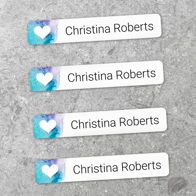 Heart on watercolor custom name fabric clothing (Heart on watercolor custom name fabric clothing labels)