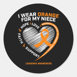 Heart Orange Ribbon For My Niece Leukaemia Awarene Classic Round Sticker