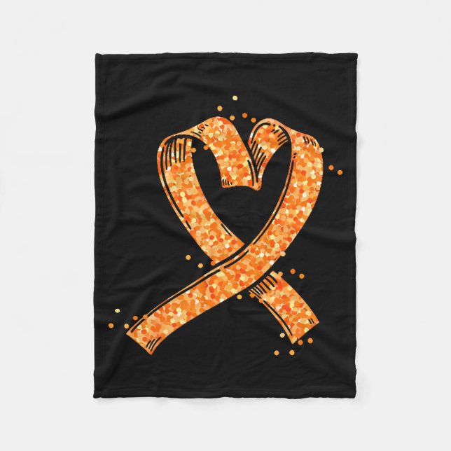 Heart Orange Ribbon Multiple Sclerosis Awareness F Fleece Blanket (Front)