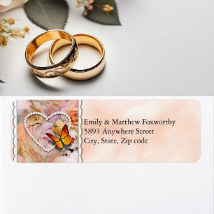 Heart Orange Roses Butterflies Couple Address  Return Address Label