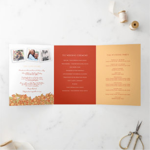 Heart orange tulips ink story dedication wedding Tri-Fold programme