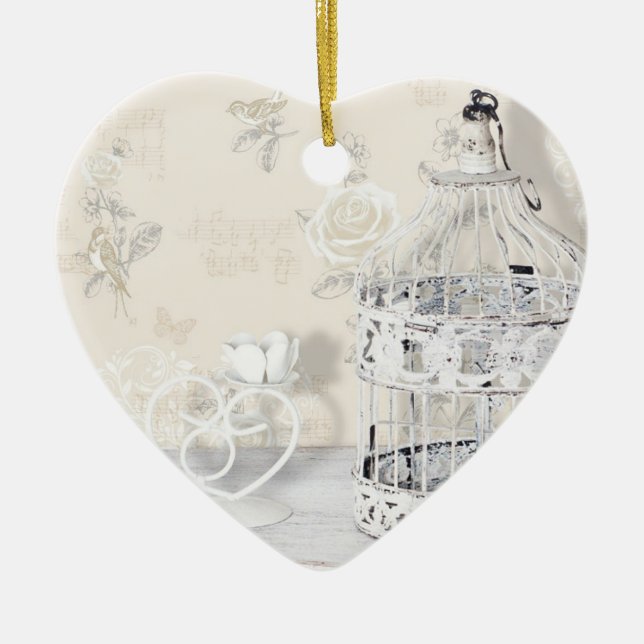 Heart Ornament - Shabby Chic Birdcage (Front)