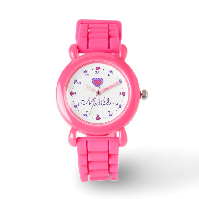 Heart outline pink purple sketched name watch (Front)
