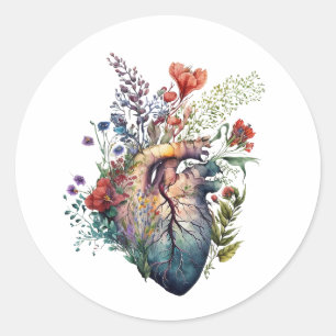 Heart overgrown with florals (cutout) - anatomy  classic round sticker