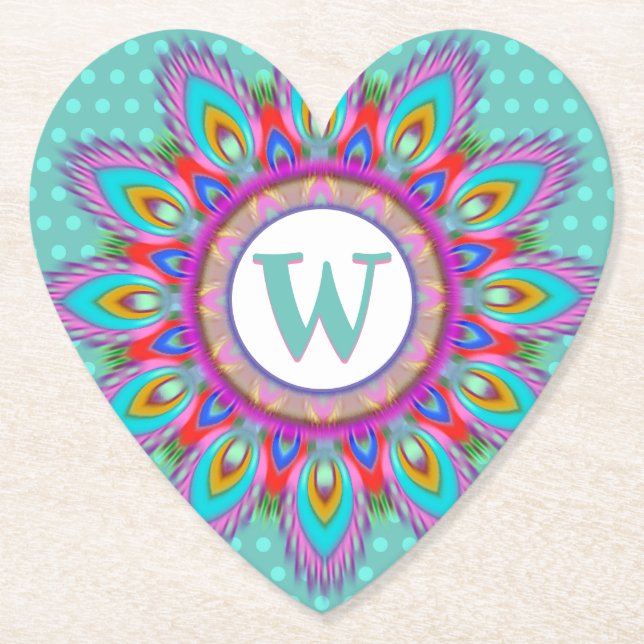 Heart paper coaster psychedelic custom initials (Front)
