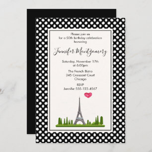 Heart Paris with Eiffel Tower Birthday Party Invitation