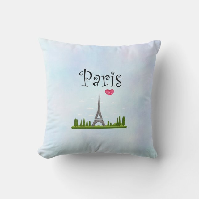 Heart Paris with Eiffel Tower Cushion (Front)