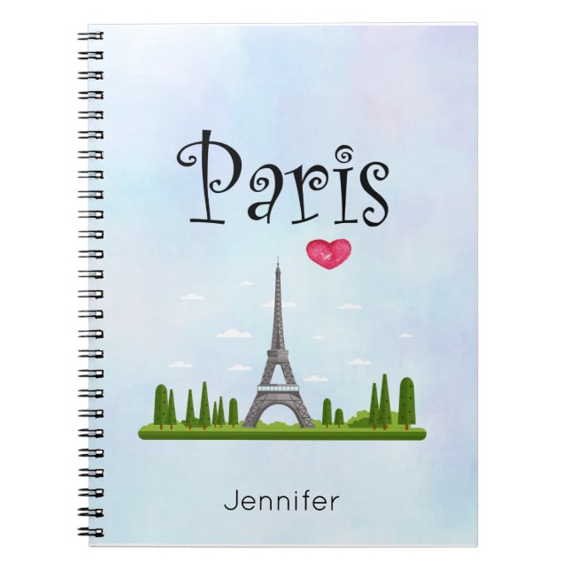 Heart Paris with Eiffel Tower Custom Notebook (Front)