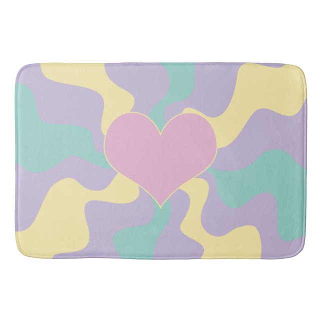Heart - Pastel Pink, Yellow, Purple and Green Bath Mat (Front)