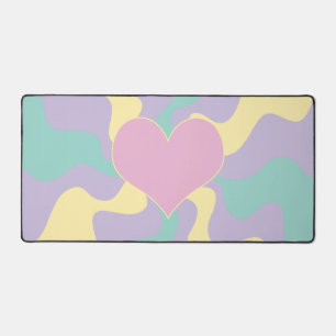 Heart - Pastel Pink, Yellow, Purple and Green Desk Mat