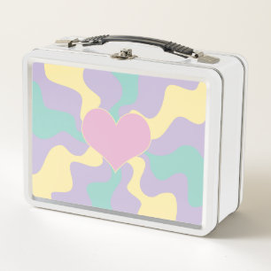 Heart - Pastel Pink, Yellow, Purple and Green Metal Lunch Box