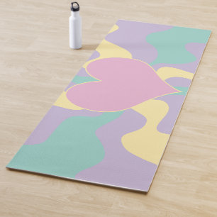 Heart - Pastel Pink, Yellow, Purple and Green Yoga Mat