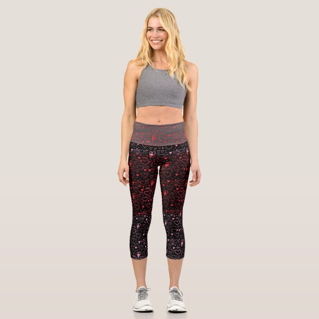 Heart pattern 01.Red.Pink.b Black BG2 Capri Leggings (Front)