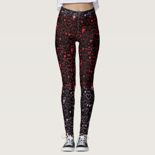 Heart pattern 01.Red.Pink.b Black BG2 Leggings