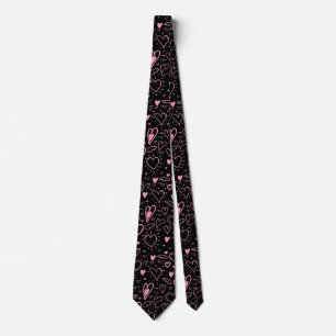 Heart pattern 01.Red.Pink.b Black BG2 Tie