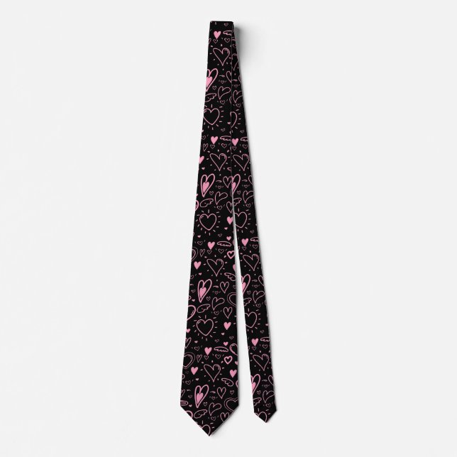 Heart pattern 01.Red.Pink.b Black BG2 Tie (Front)