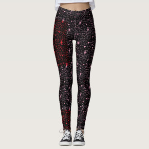 Heart pattern 01.Red.Pink.b Black BG Leggings