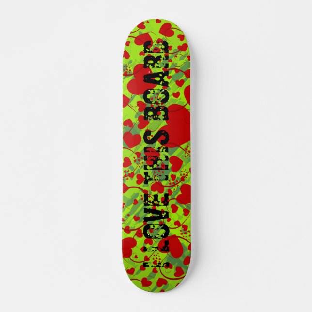 HEART Pattern ART 5 + your text | green splatter Skateboard (Front)